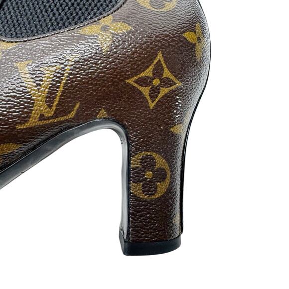 Louis Vuitton Monogram Revival Ankle Boots Size 37 Brown Logo Leather Block Heel - Picture 6 of 8